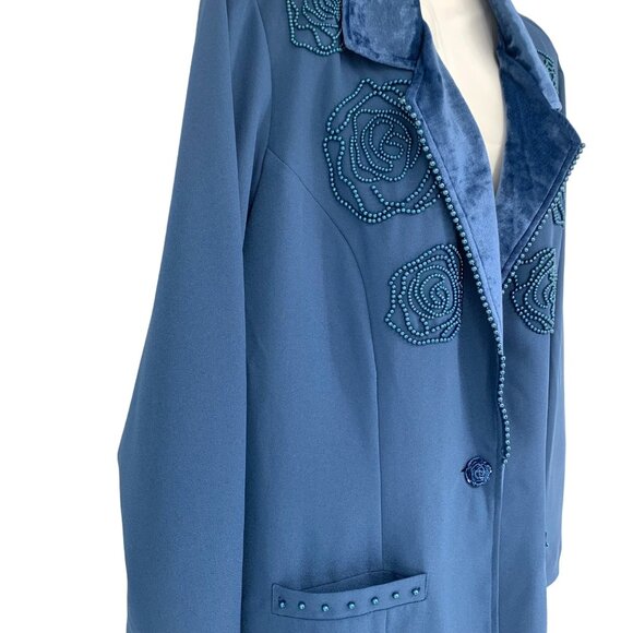 Vtg Lacy Afternoon Kepler Beaded Blazer L Light Blue Adjustable Back Pockets 80s - Picture 11 of 14